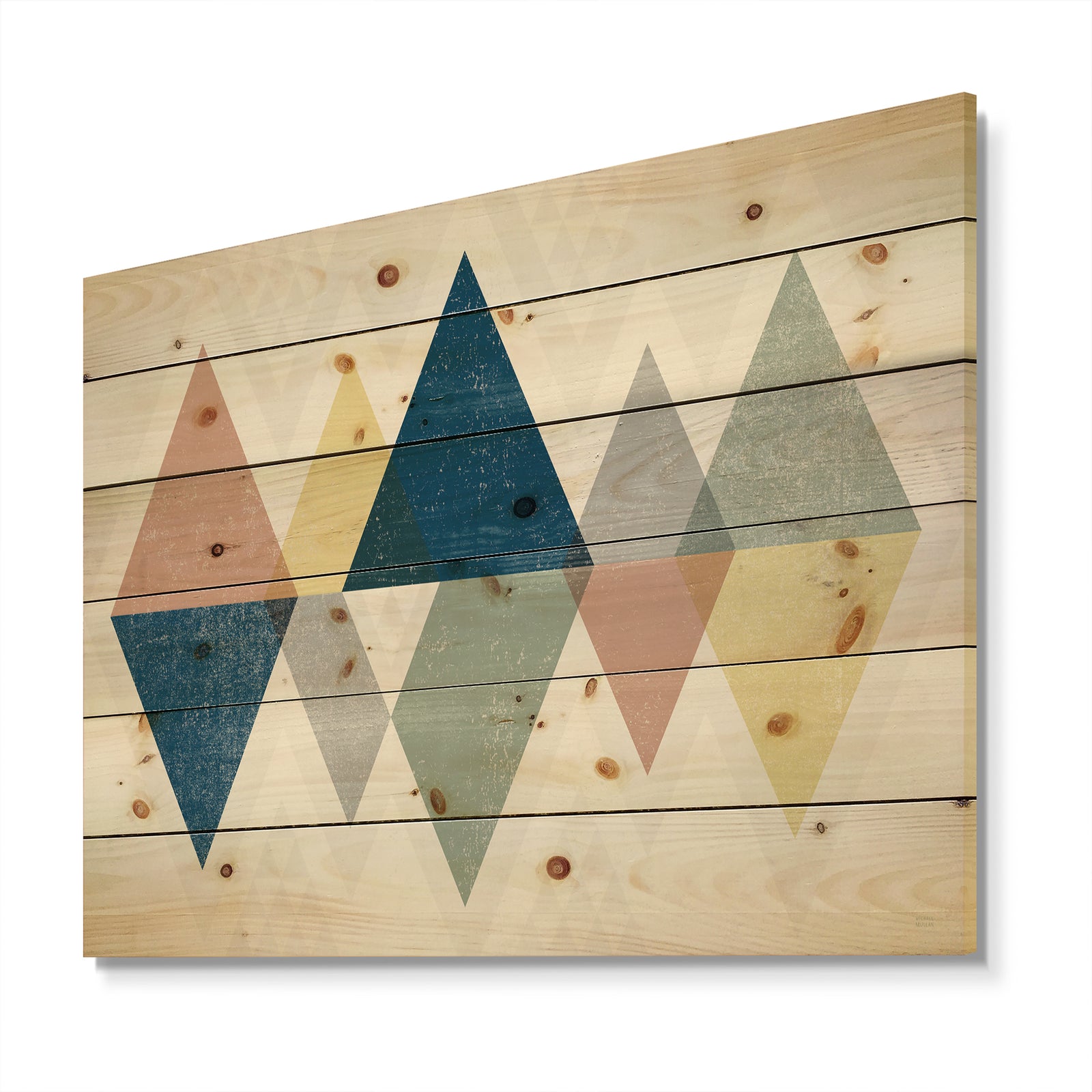 Geometrical Composition Triangles III - Modern & Transitional Print on Natural Pine Wood