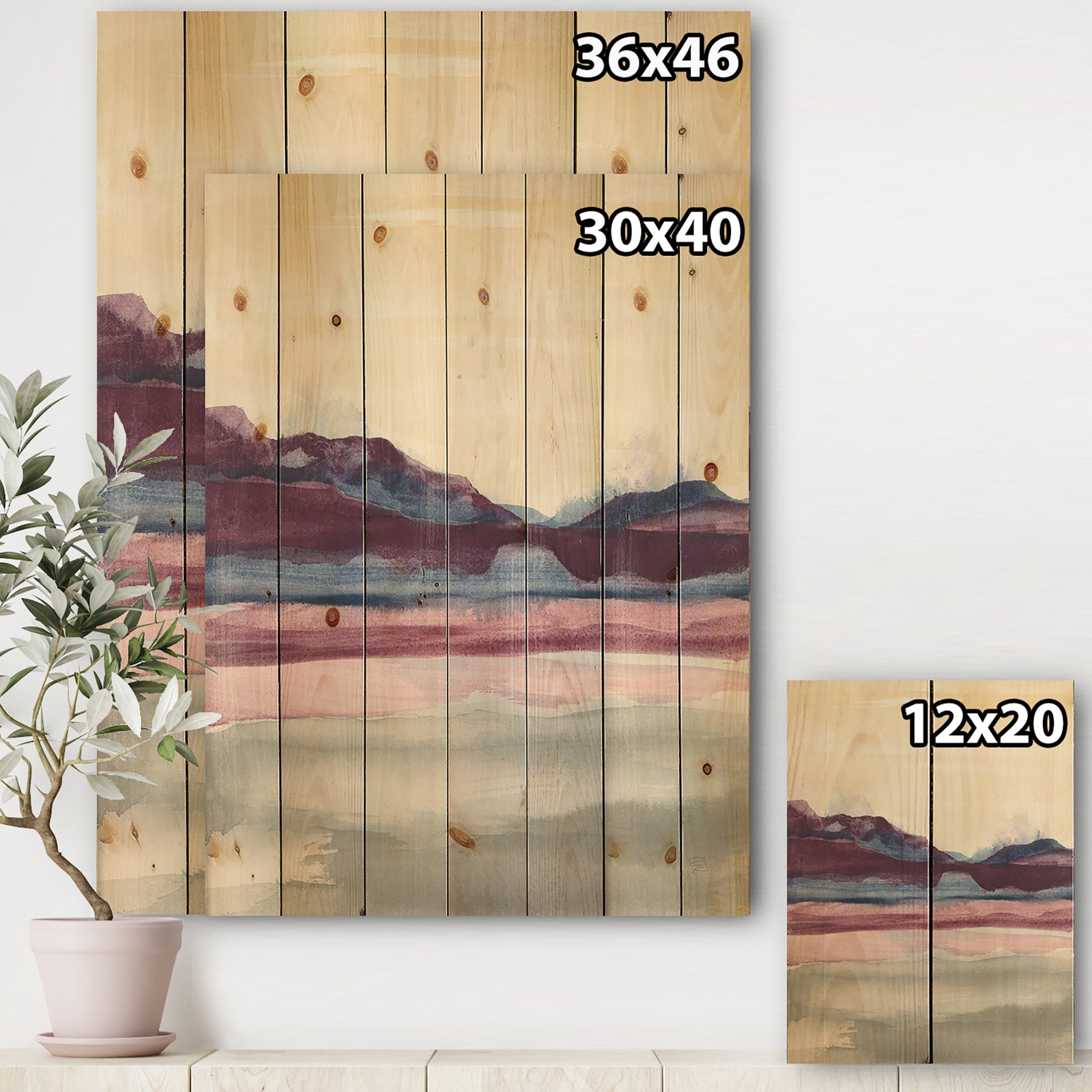 Shabby Watercolor on Purple I - Shabby Chic Print on Natural Pine Wood