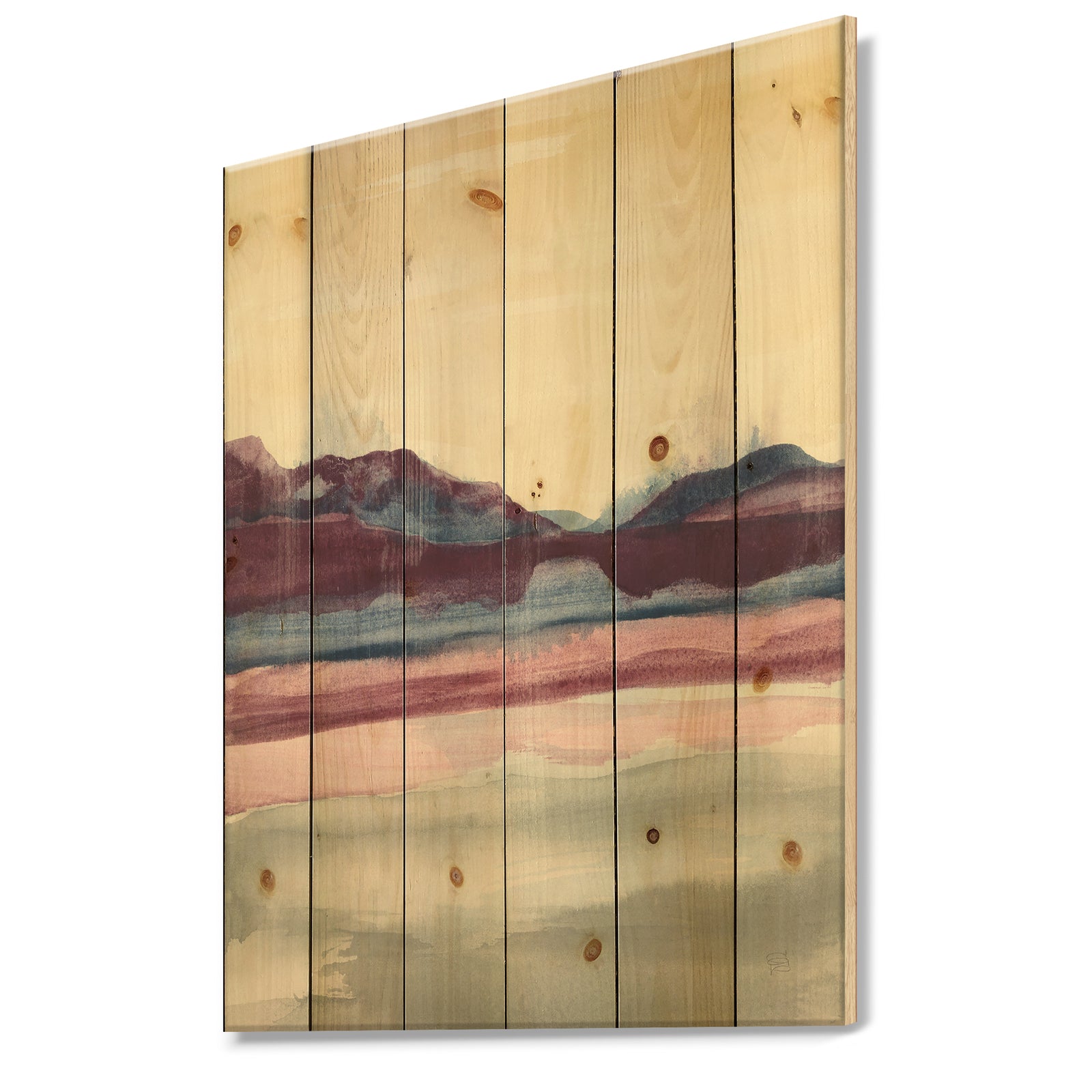 Shabby Watercolor on Purple I - Shabby Chic Print on Natural Pine Wood