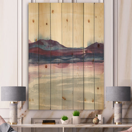Shabby Watercolor on Purple II - Shabby Chic Print on Natural Pine Wood