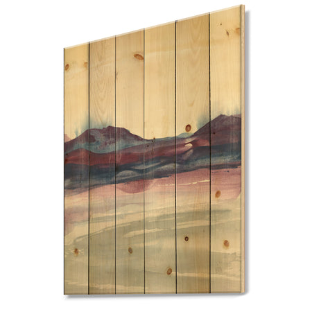 Shabby Watercolor on Purple II - Shabby Chic Print on Natural Pine Wood