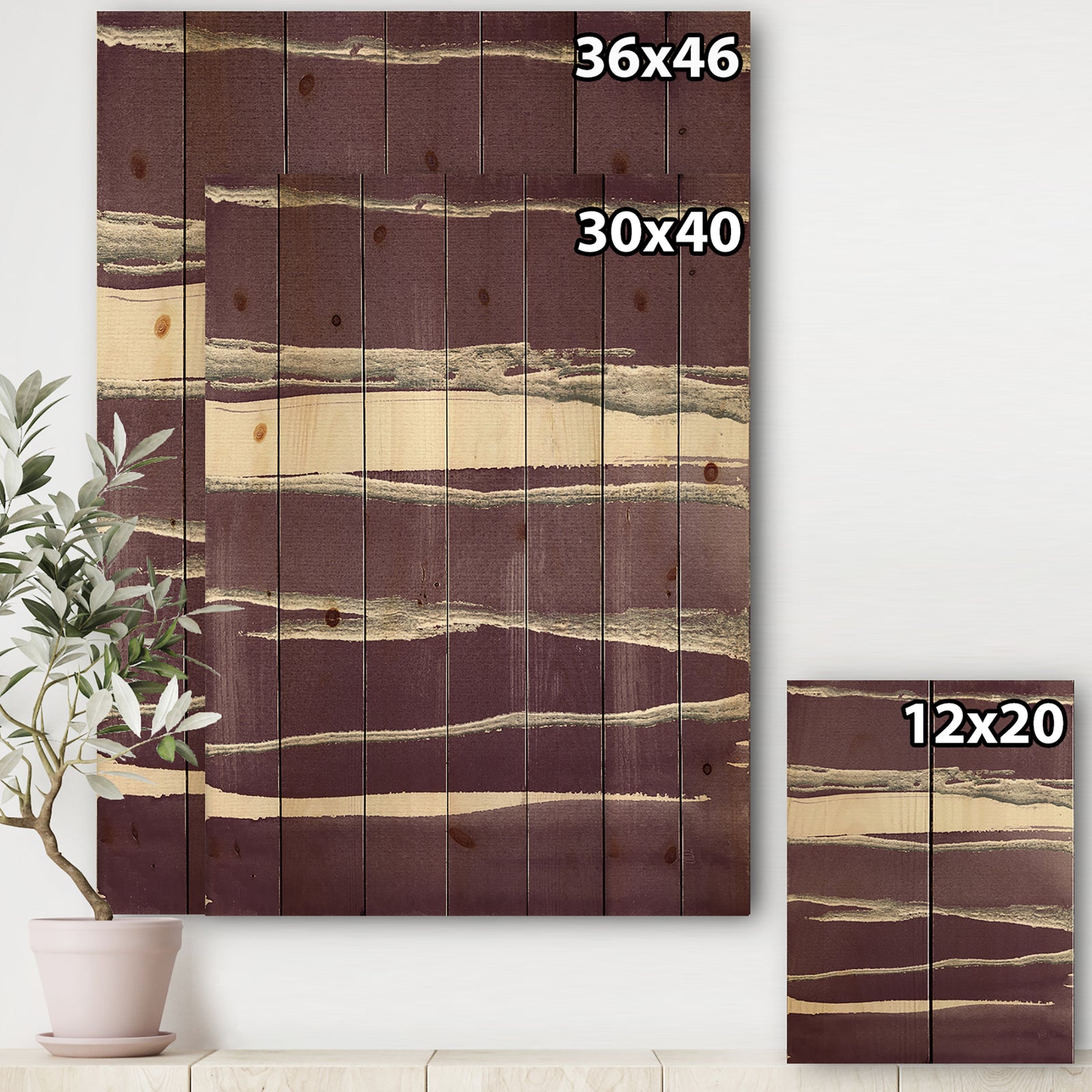 Shabby Watercolor on Purple III - Shabby Chic Print on Natural Pine Wood
