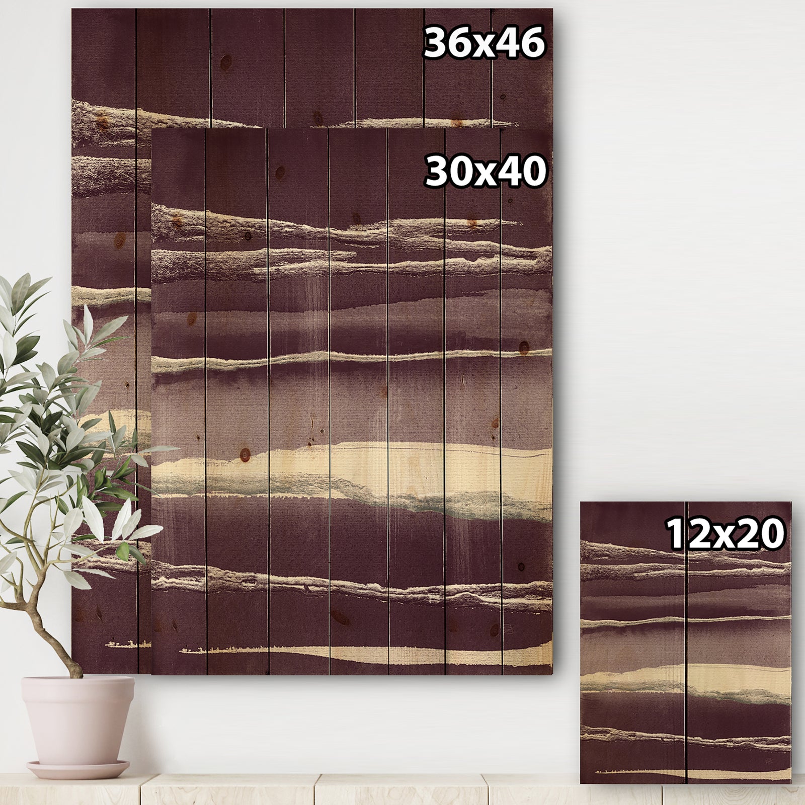 Shabby Watercolor on Purple IV - Shabby Chic Print on Natural Pine Wood