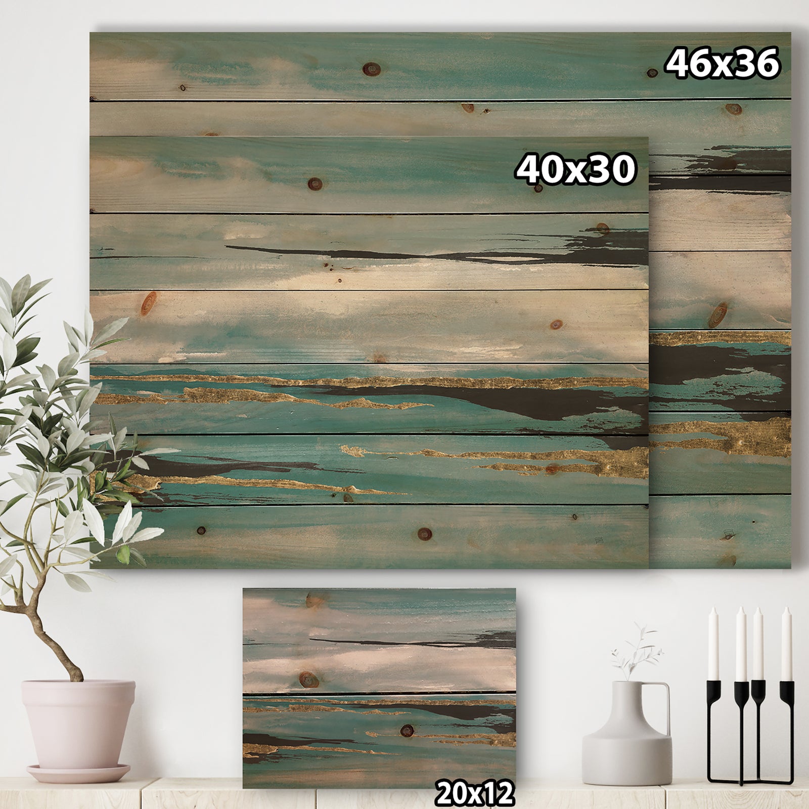 Glam Teal Watercolor I - Modern & Contemporary Print on Natural Pine Wood