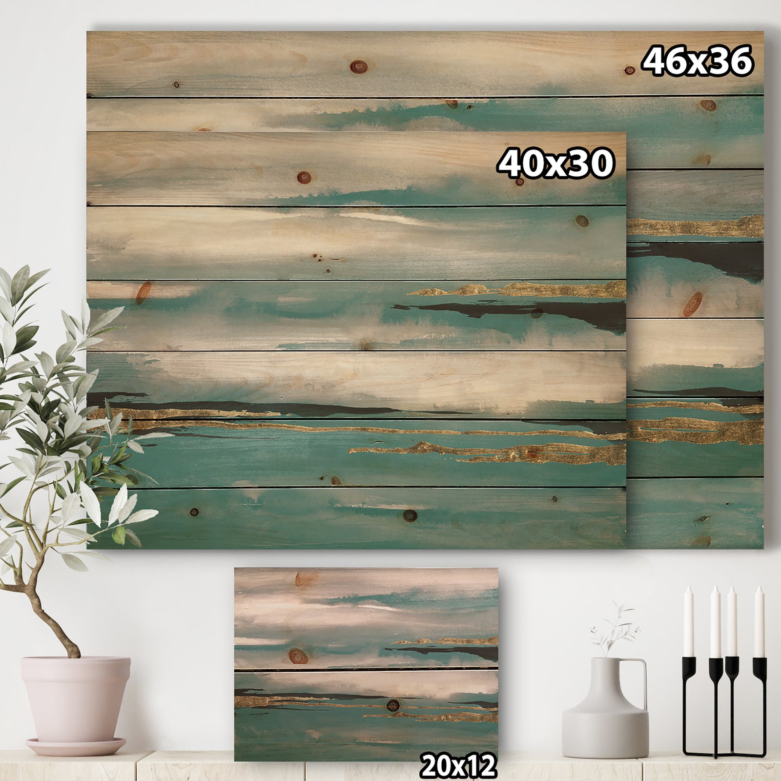 Glam Teal Watercolor II - Modern & Contemporary Print on Natural Pine Wood