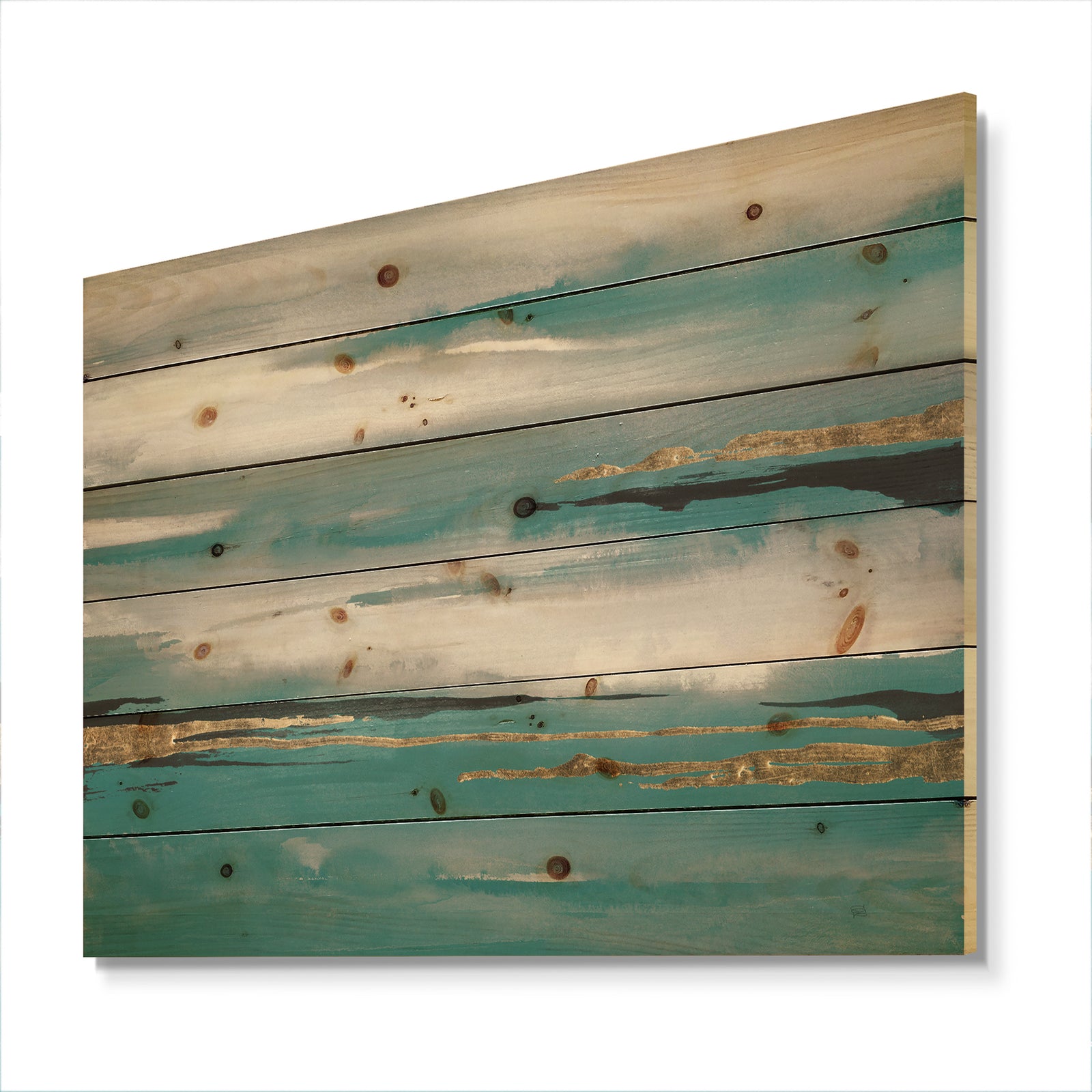 Glam Teal Watercolor II - Modern & Contemporary Print on Natural Pine Wood