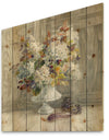 Rustic Florals White - Cabin & Lodge Print on Natural Pine Wood