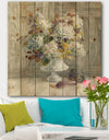 Rustic Florals White - Cabin & Lodge Print on Natural Pine Wood