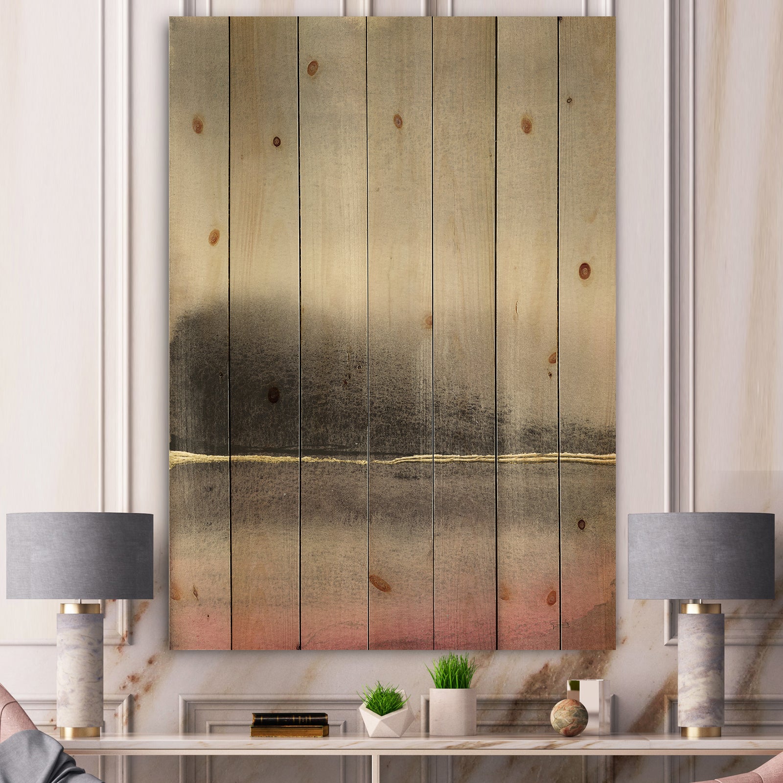 Pink Shabby Storm I - Shabby Chic Print on Natural Pine Wood