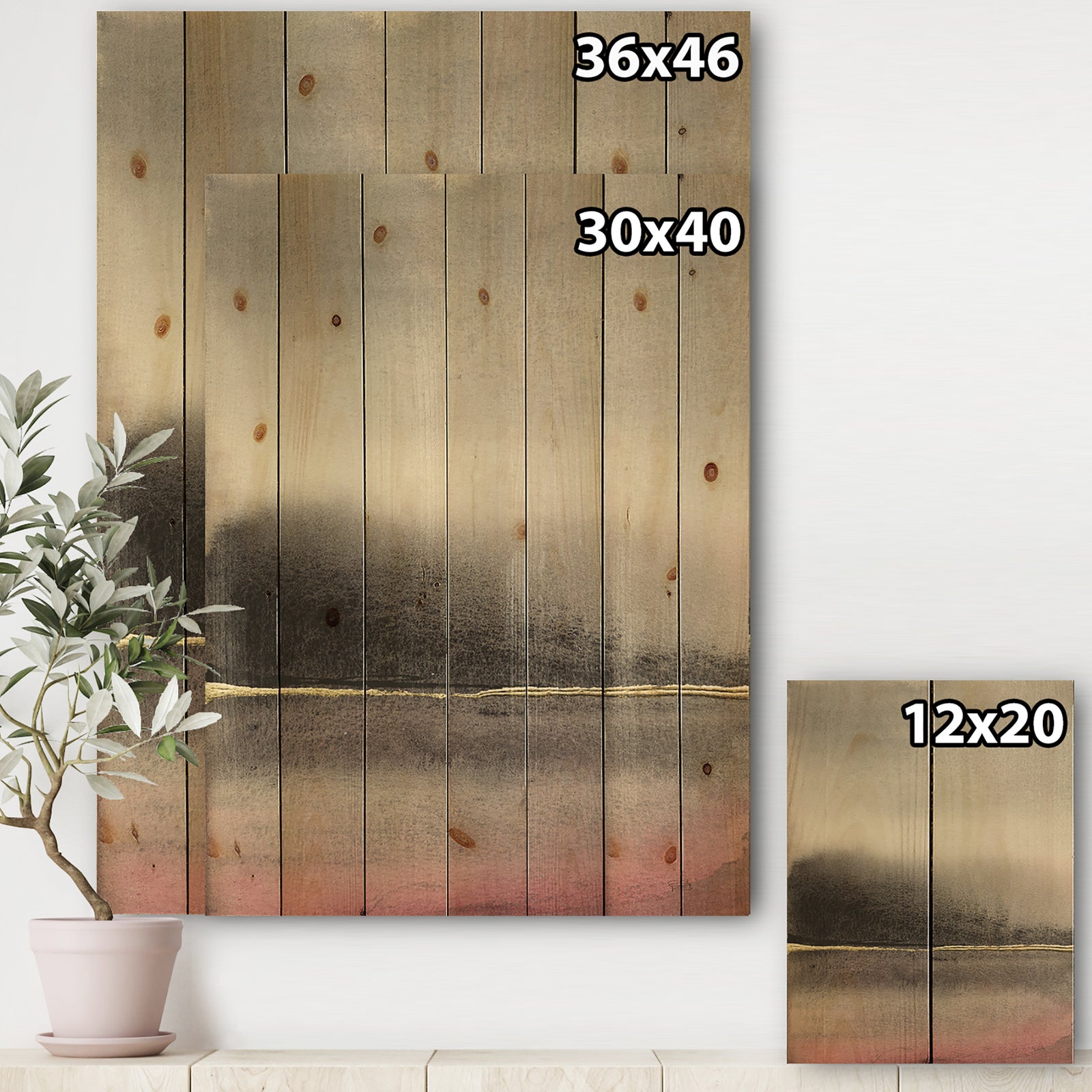 Pink Shabby Storm I - Shabby Chic Print on Natural Pine Wood