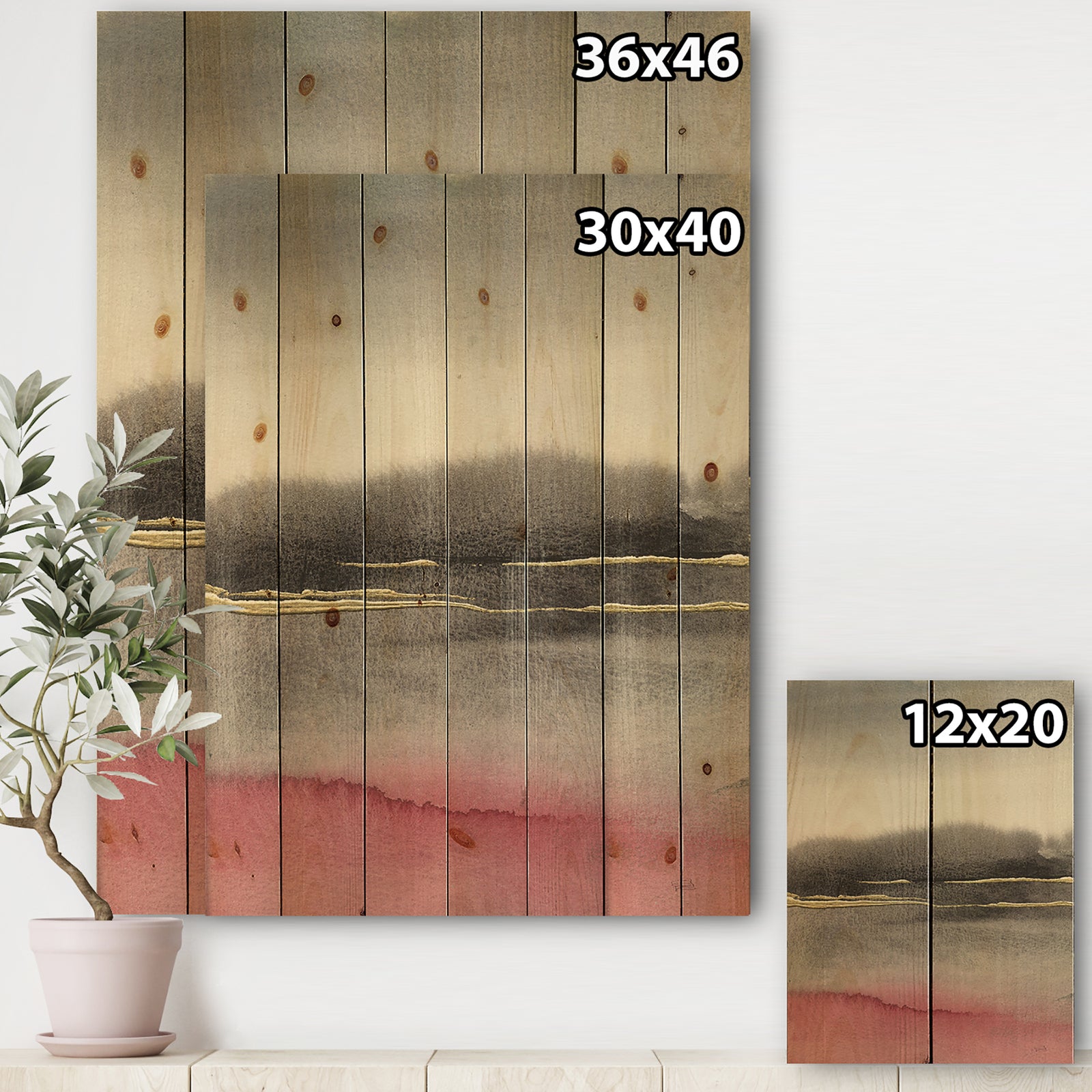 Pink Shabby Storm II - Shabby Chic Print on Natural Pine Wood