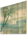 Peaceful Dusk I Tropical - Tropical Print on Natural Pine Wood