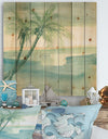 Peaceful Dusk I Tropical - Tropical Print on Natural Pine Wood