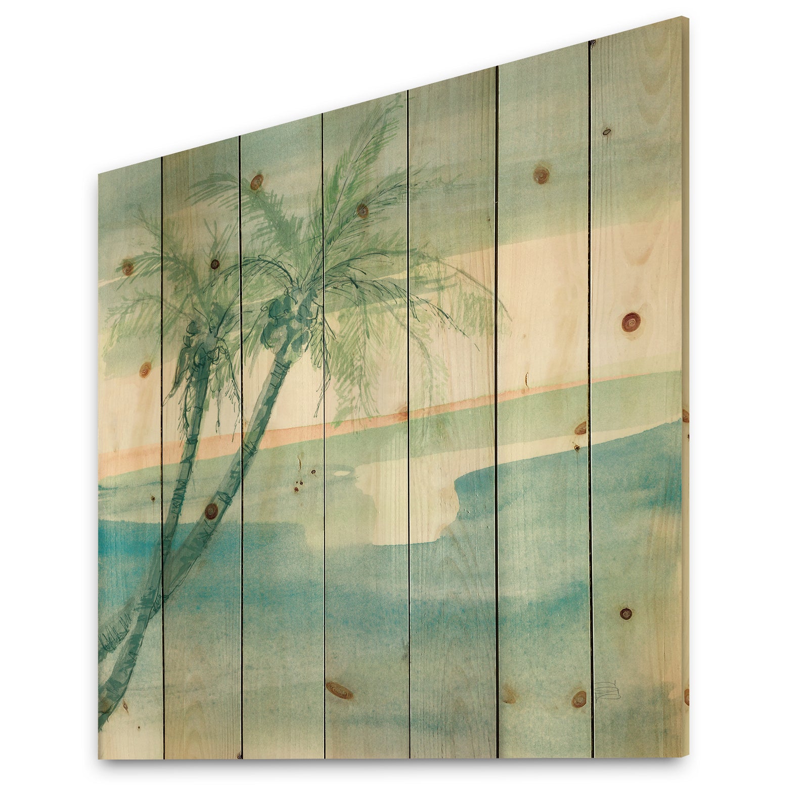 Peaceful Dusk I Tropical - Tropical Print on Natural Pine Wood