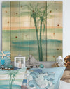 Peaceful Dusk II Tropical - Tropical Print on Natural Pine Wood