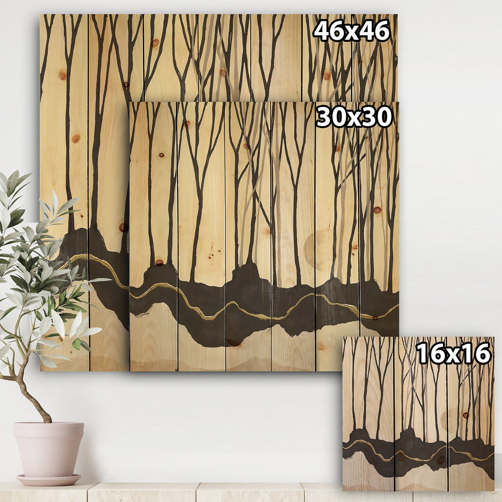 Geometric Forest - Farmhouse Print on Natural Pine Wood