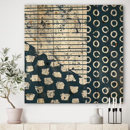 Indigo striples and Tile - Modern & Transitional Print on Natural Pine Wood