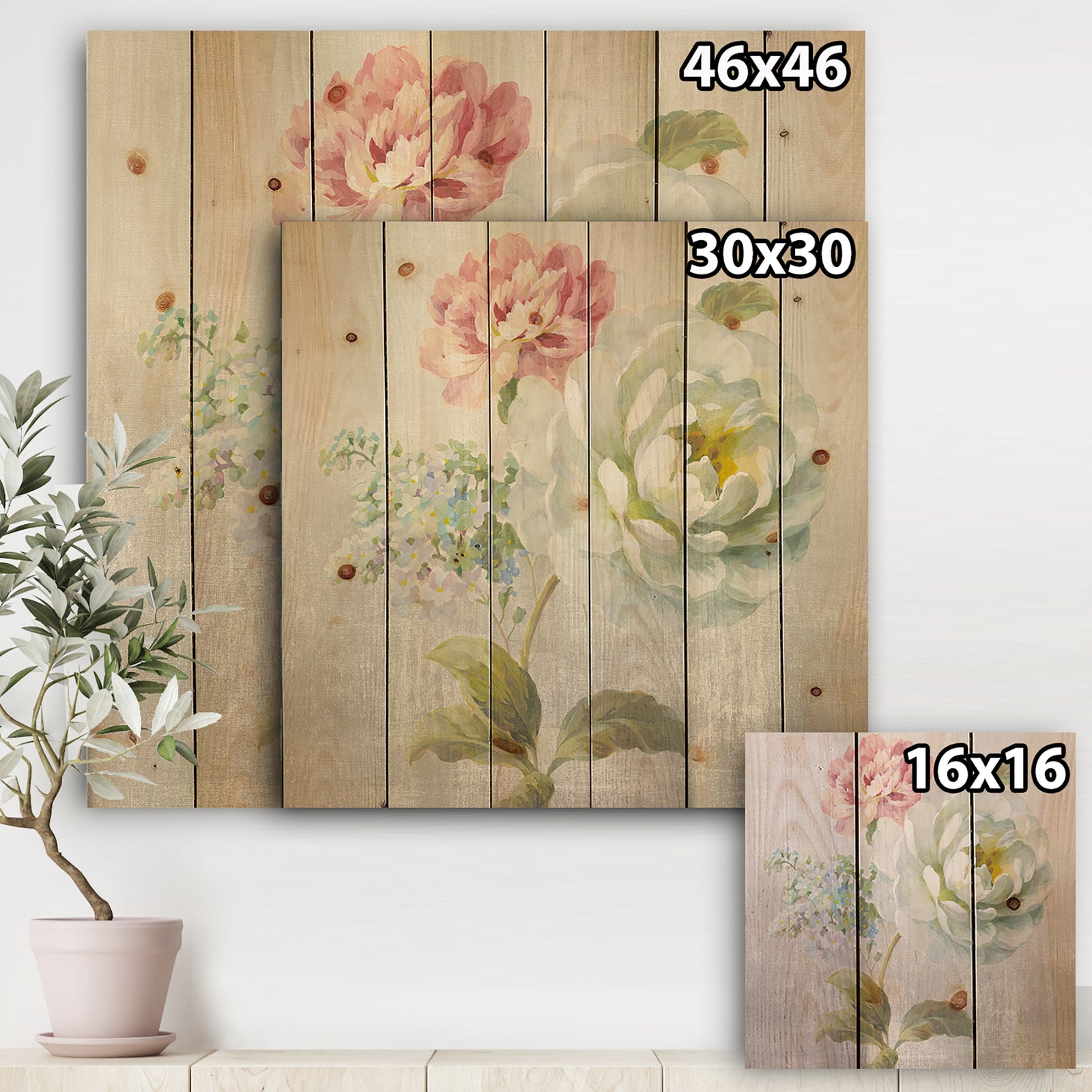 Country Flower Bouquet - Cabin & Lodge Print on Natural Pine Wood