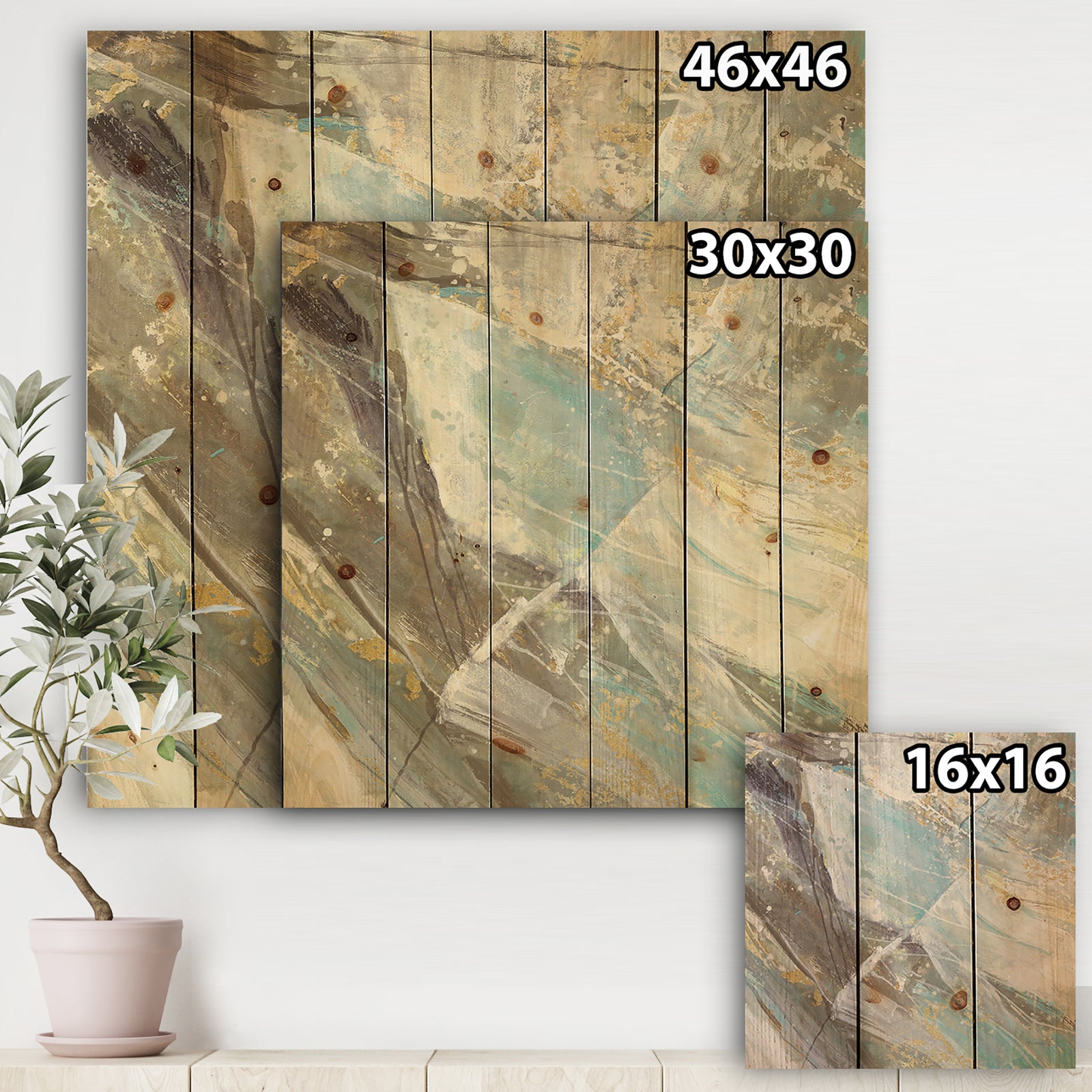 Blue Geometric Water - Modern & Contemporary Print on Natural Pine Wood