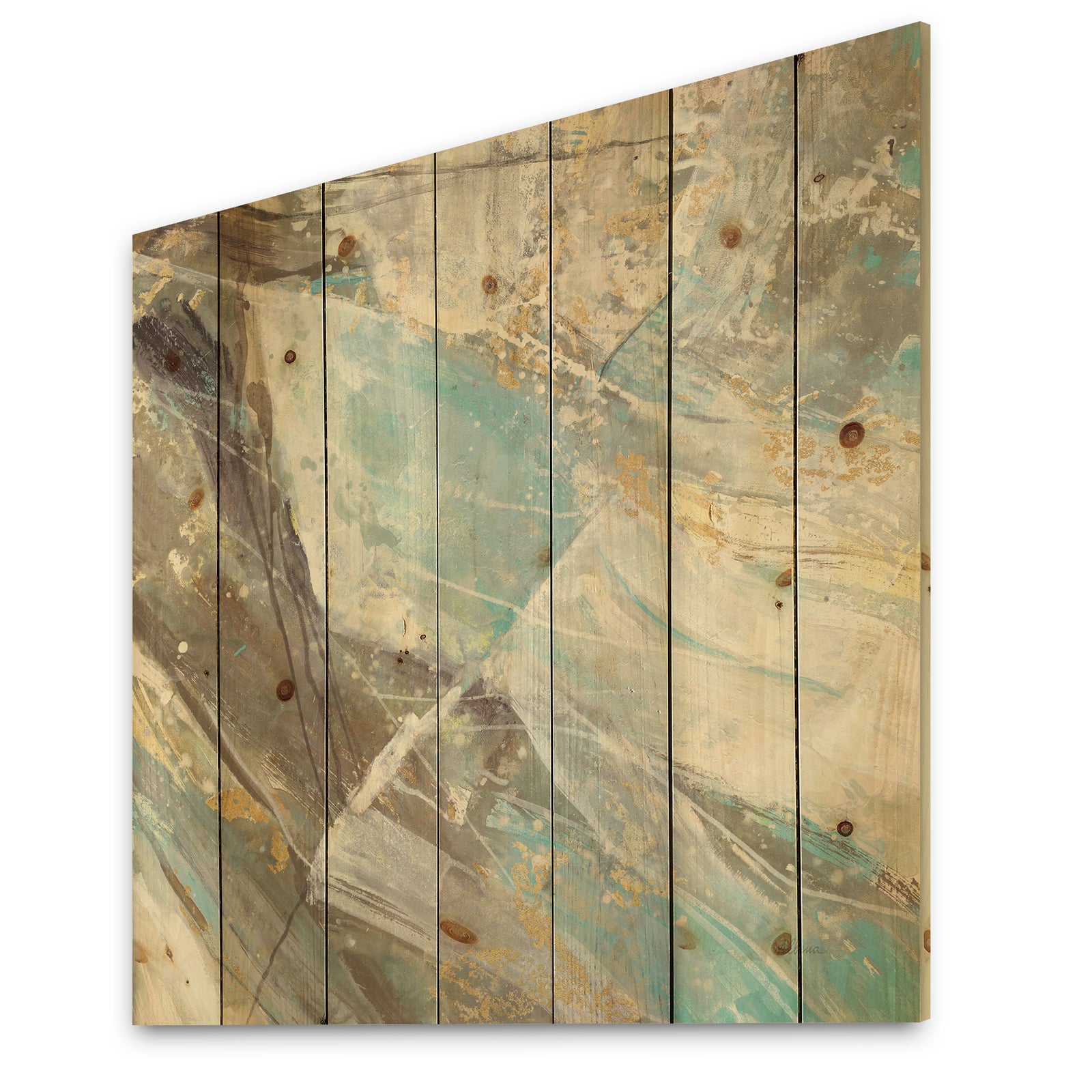 Blue Geometric Water - Modern & Contemporary Print on Natural Pine Wood