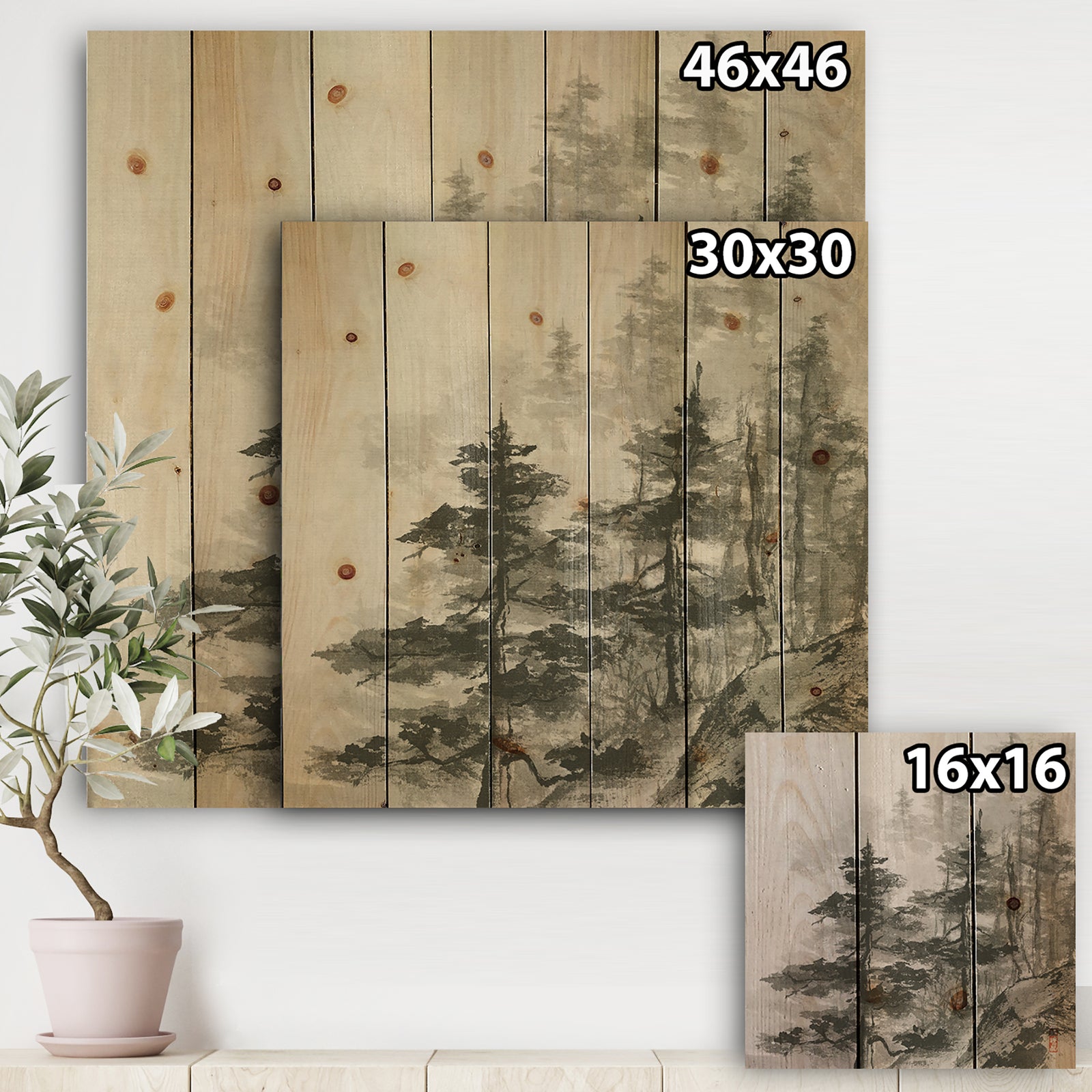 Asian Forest - Cabin & Lodge Print on Natural Pine Wood
