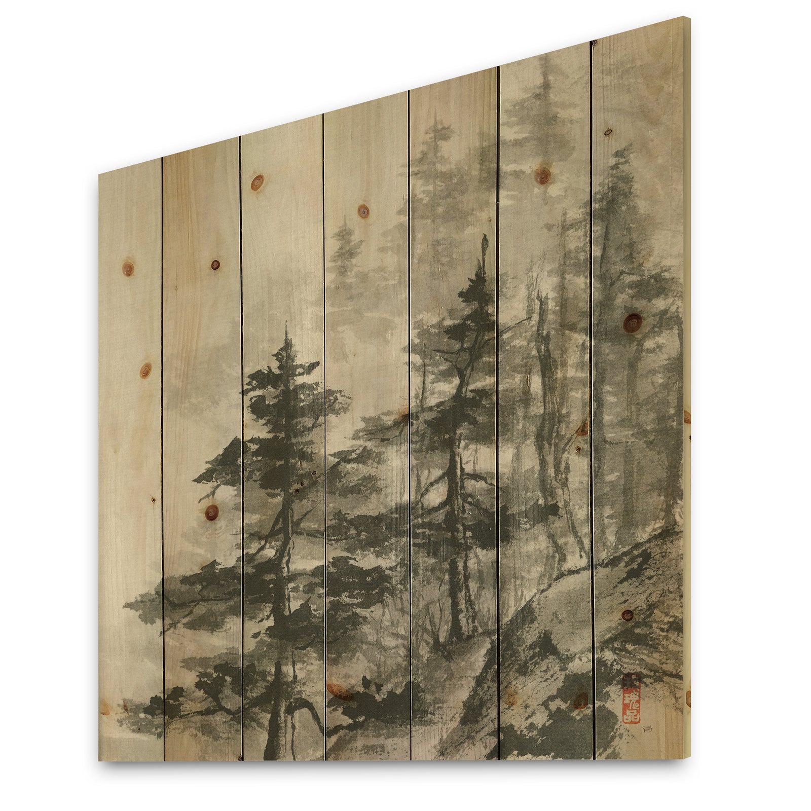 Asian Forest - Cabin & Lodge Print on Natural Pine Wood