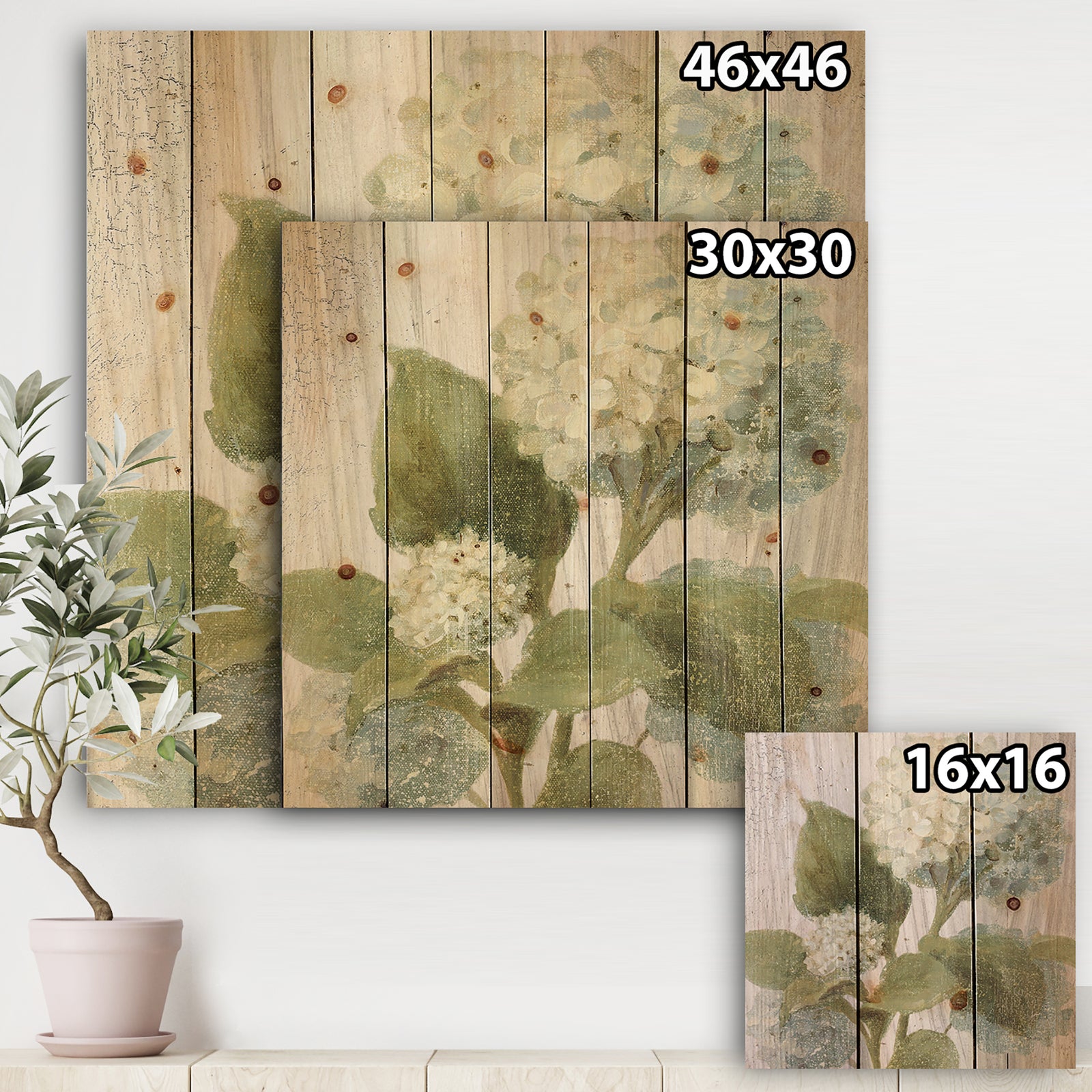 Goauche Green Flower II - Cabin & Lodge Print on Natural Pine Wood