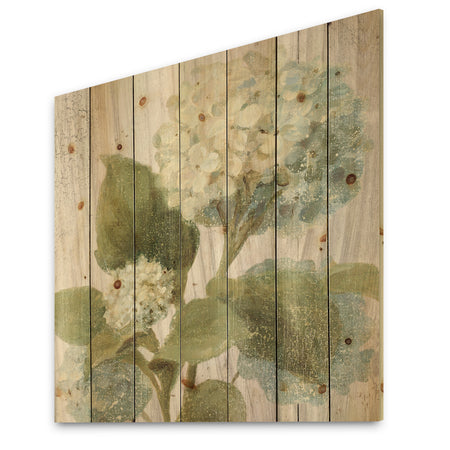 Goauche Green Flower II - Cabin & Lodge Print on Natural Pine Wood