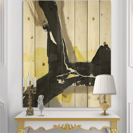 Glam Black and Yellow I - Modern & Contemporary Print on Natural Pine Wood