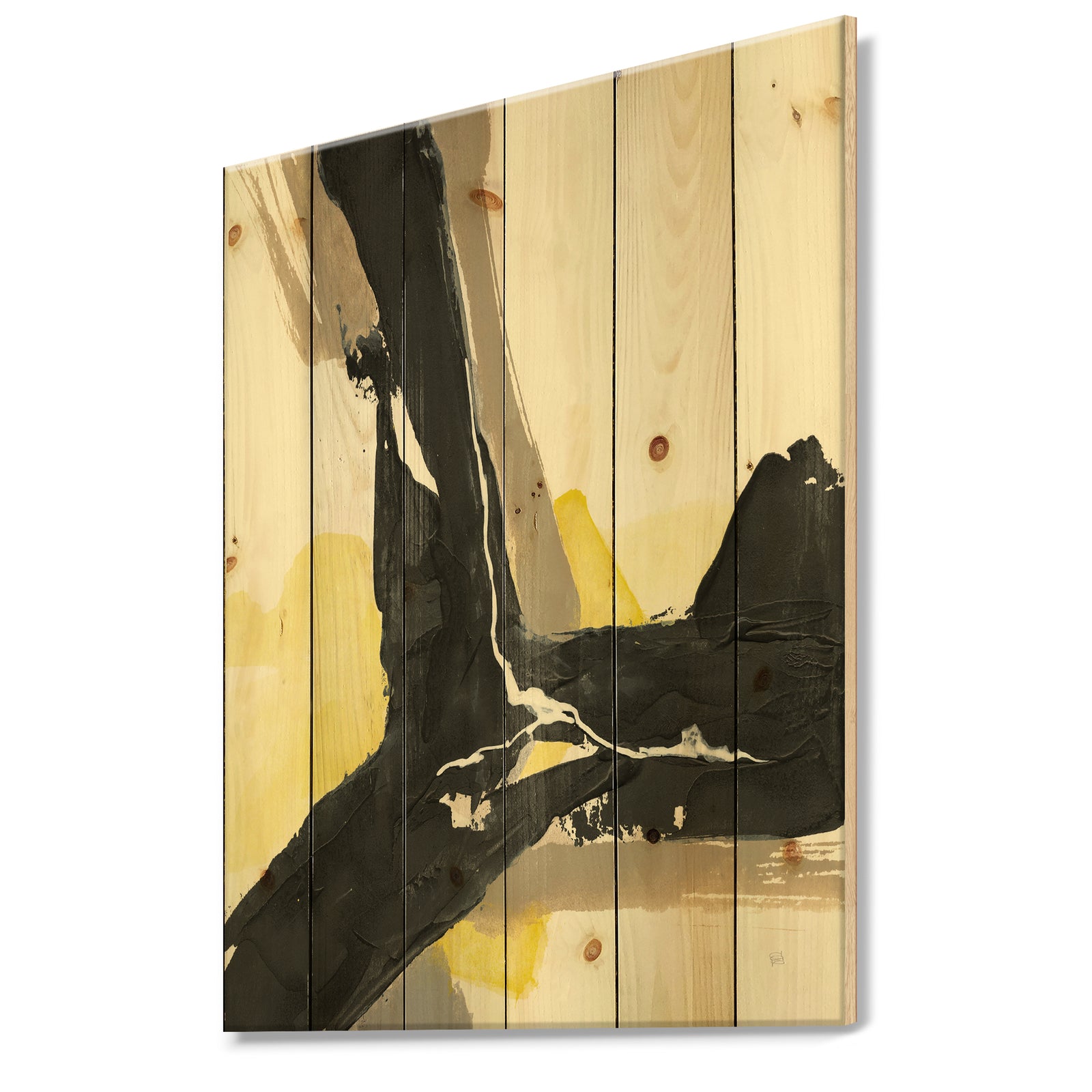 Glam Black and Yellow I - Modern & Contemporary Print on Natural Pine Wood