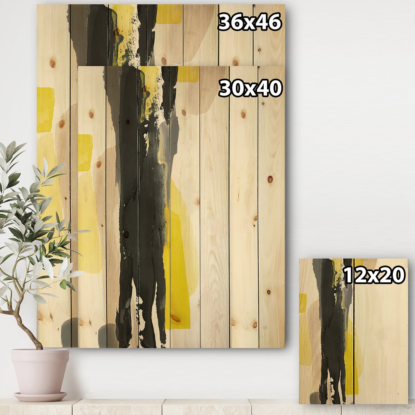 Glam Black and Yellow II - Modern & Contemporary Print on Natural Pine Wood
