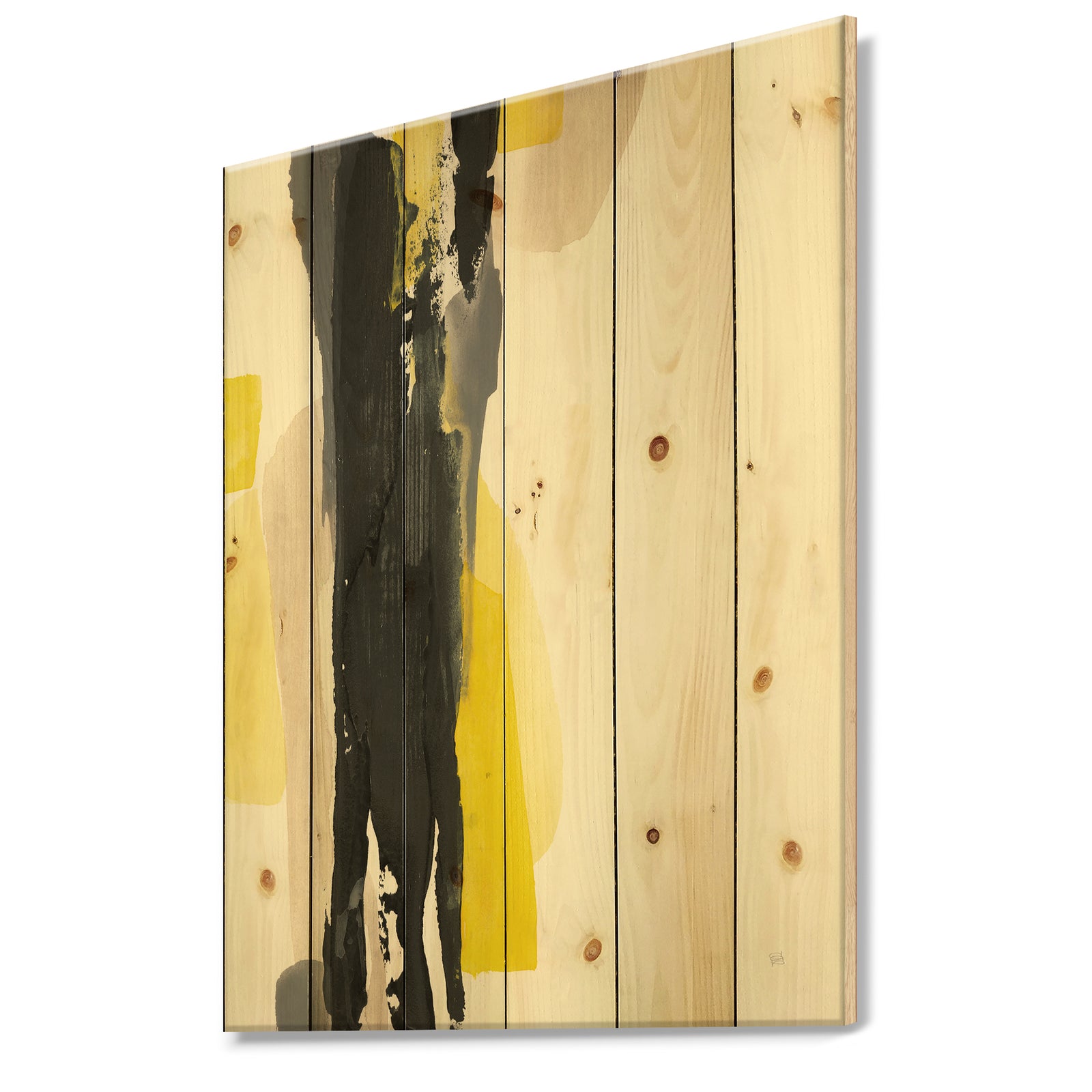 Glam Black and Yellow II - Modern & Contemporary Print on Natural Pine Wood