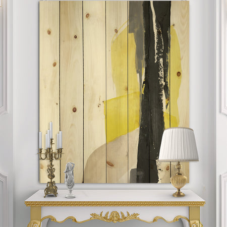 Glam Black and Yellow III - Modern & Contemporary Print on Natural Pine Wood