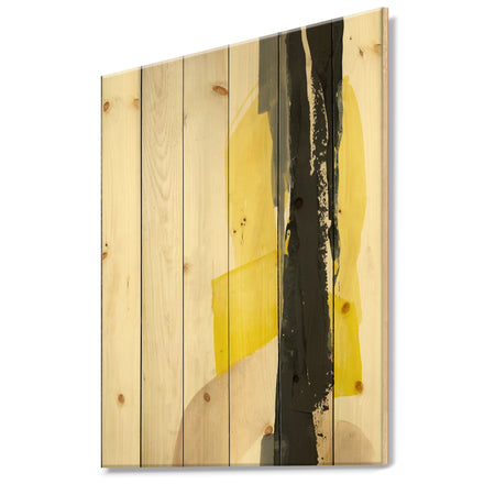 Glam Black and Yellow III - Modern & Contemporary Print on Natural Pine Wood