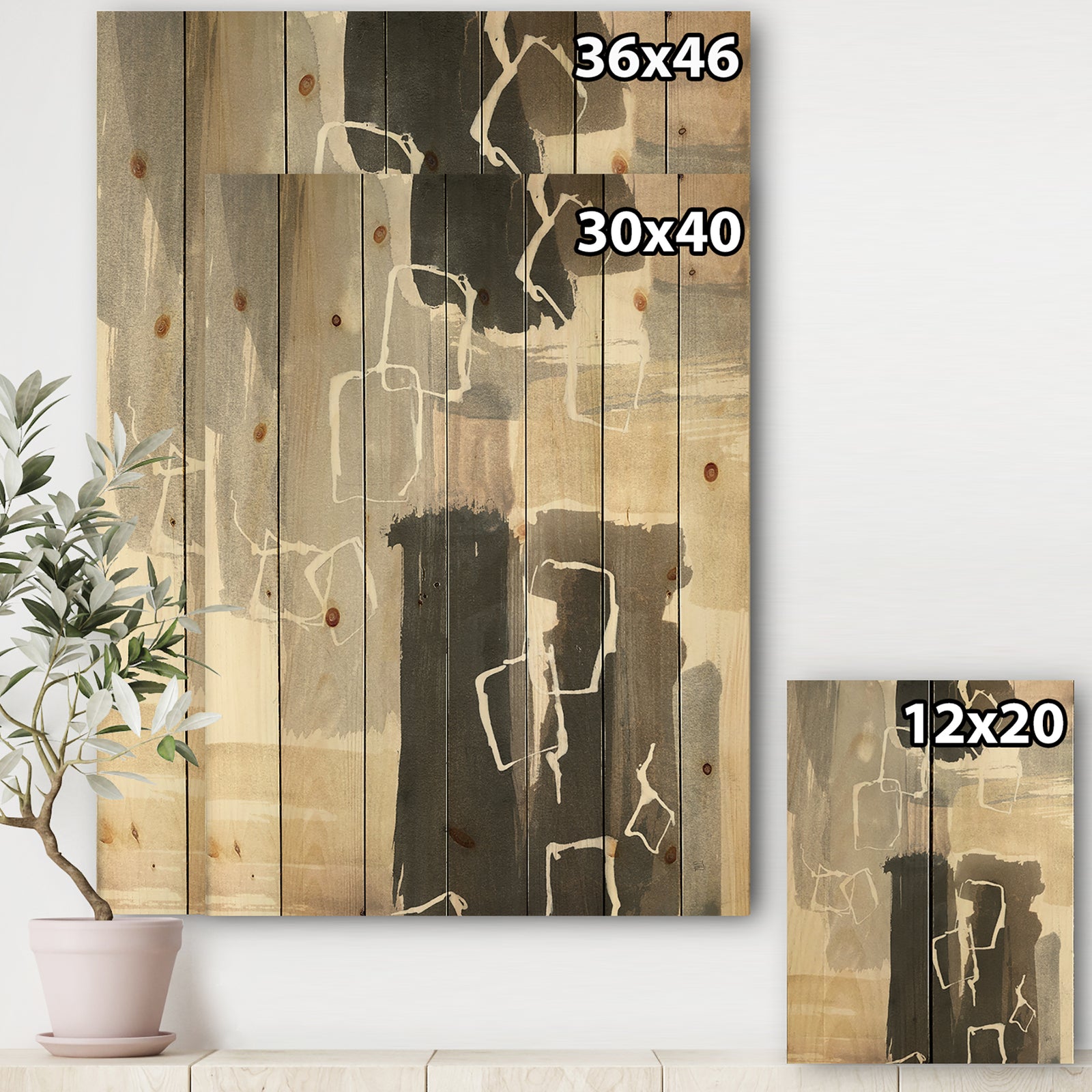 Glam Dancing shape I - Modern & Contemporary Print on Natural Pine Wood