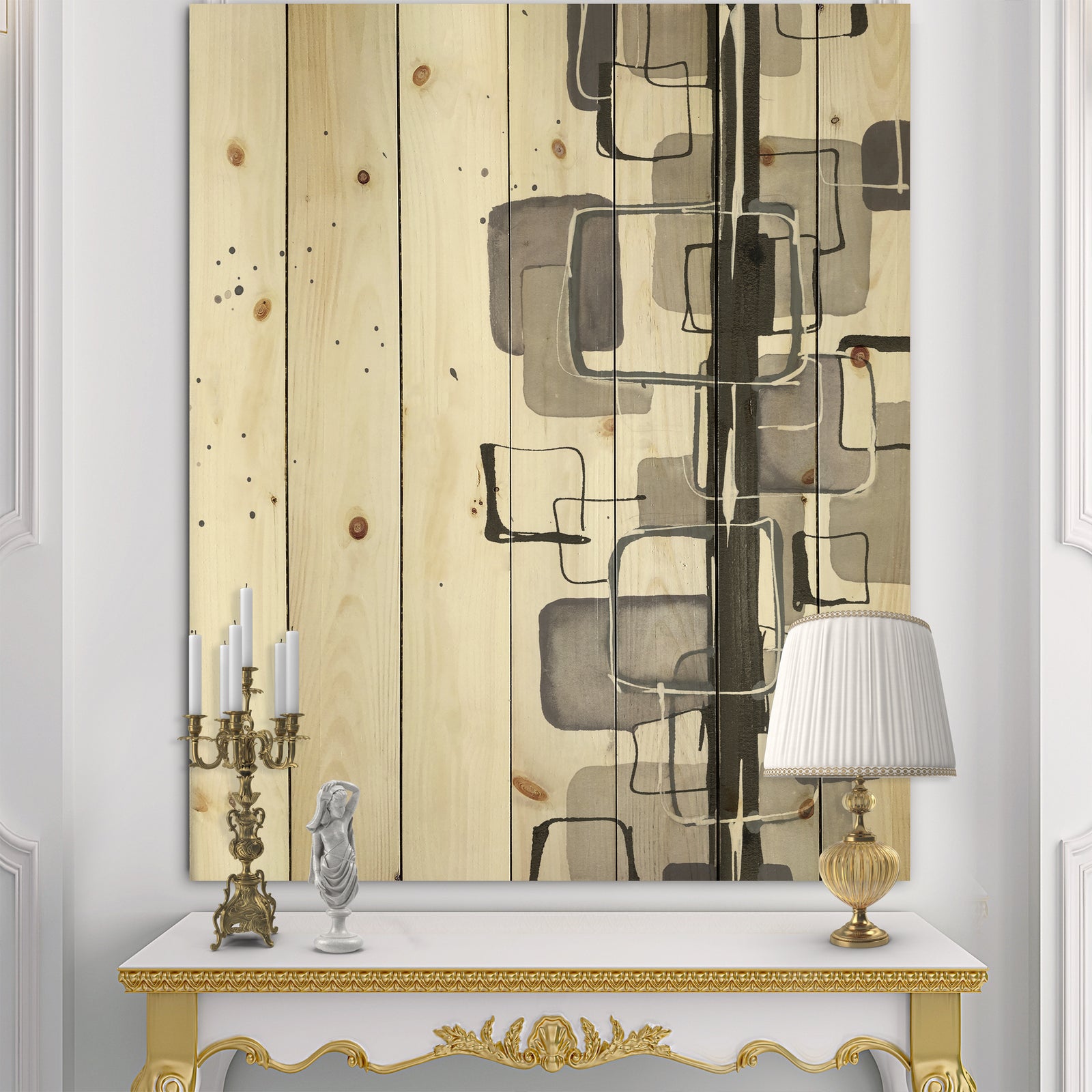 Glam Dancing shape III - Modern & Contemporary Print on Natural Pine Wood