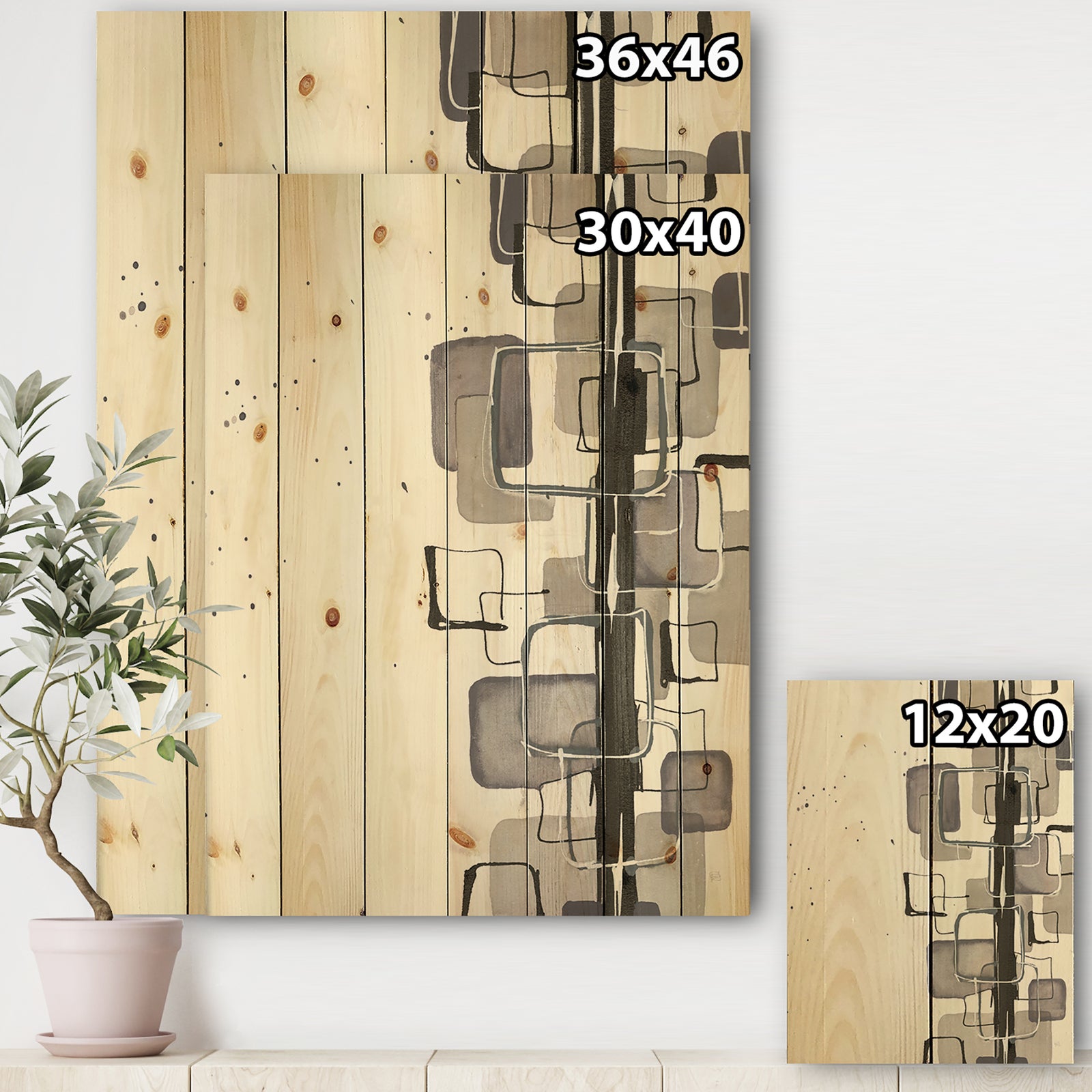 Glam Dancing shape III - Modern & Contemporary Print on Natural Pine Wood