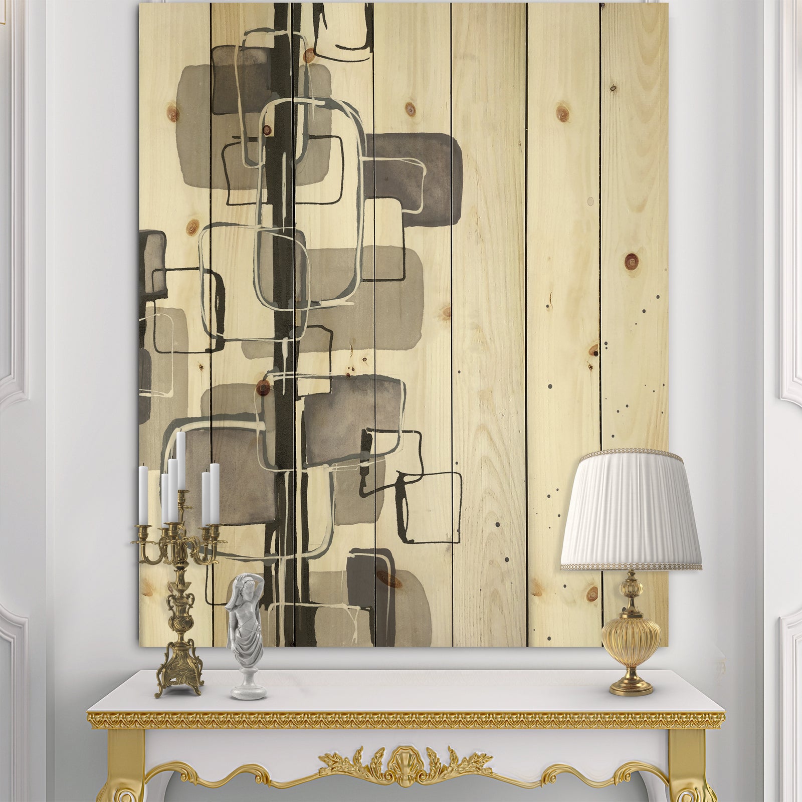 Glam Dancing shape IV - Modern & Contemporary Print on Natural Pine Wood
