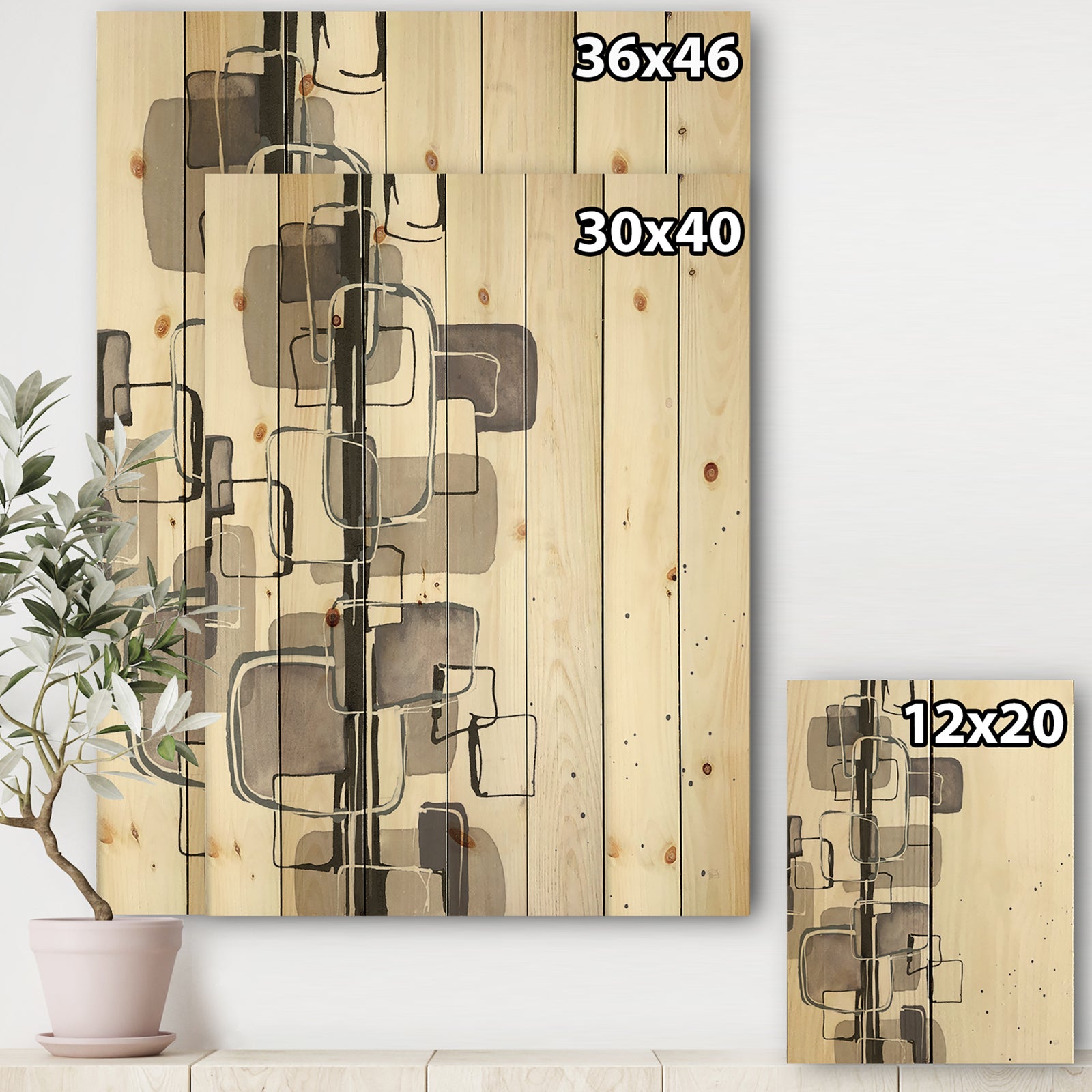 Glam Dancing shape IV - Modern & Contemporary Print on Natural Pine Wood