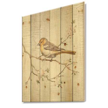 Birds on Blossom II - Farmhouse Print on Natural Pine Wood