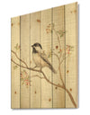 Birds on Blossom I - Farmhouse Print on Natural Pine Wood