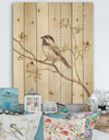 Birds on Blossom I - Farmhouse Print on Natural Pine Wood