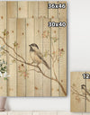 Birds on Blossom I - Farmhouse Print on Natural Pine Wood