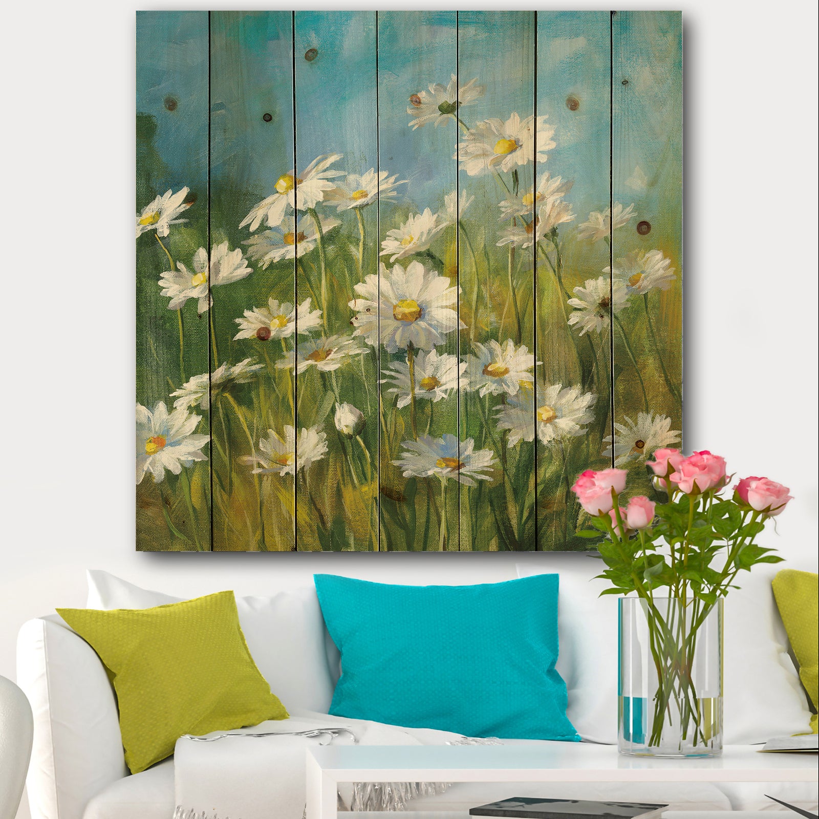 Summer Field II - Traditional Print on Natural Pine Wood