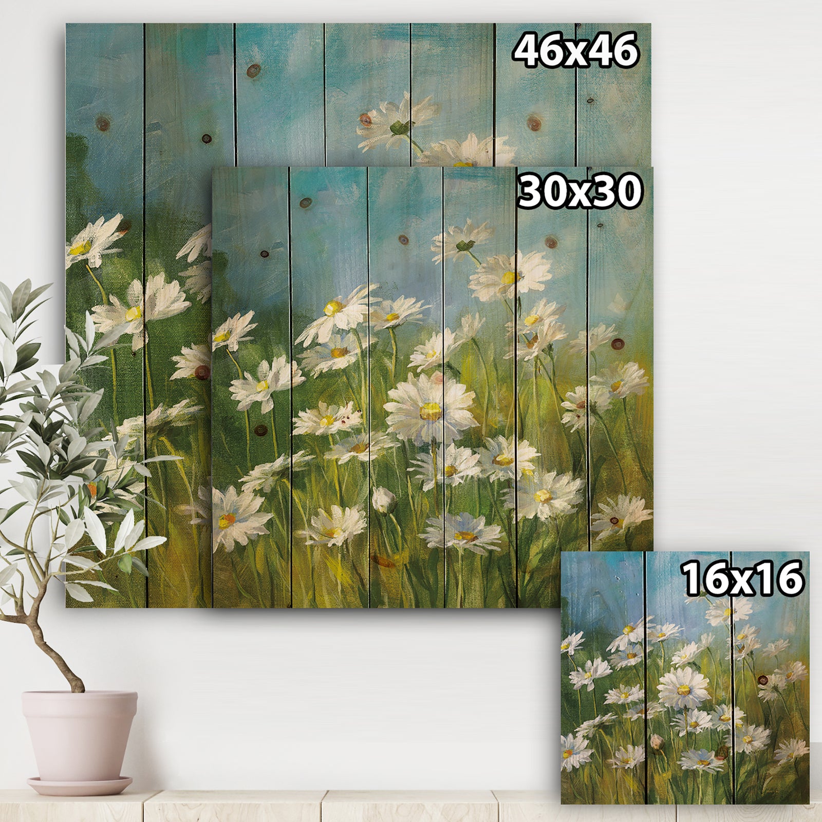 Summer Field II - Traditional Print on Natural Pine Wood