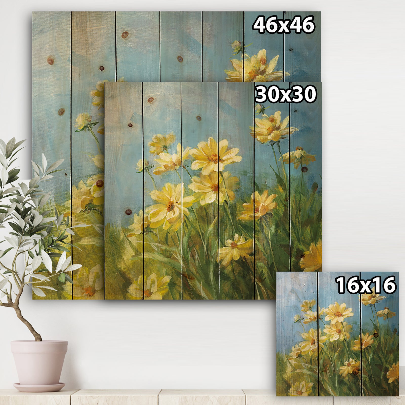 Summer Field I - Traditional Print on Natural Pine Wood