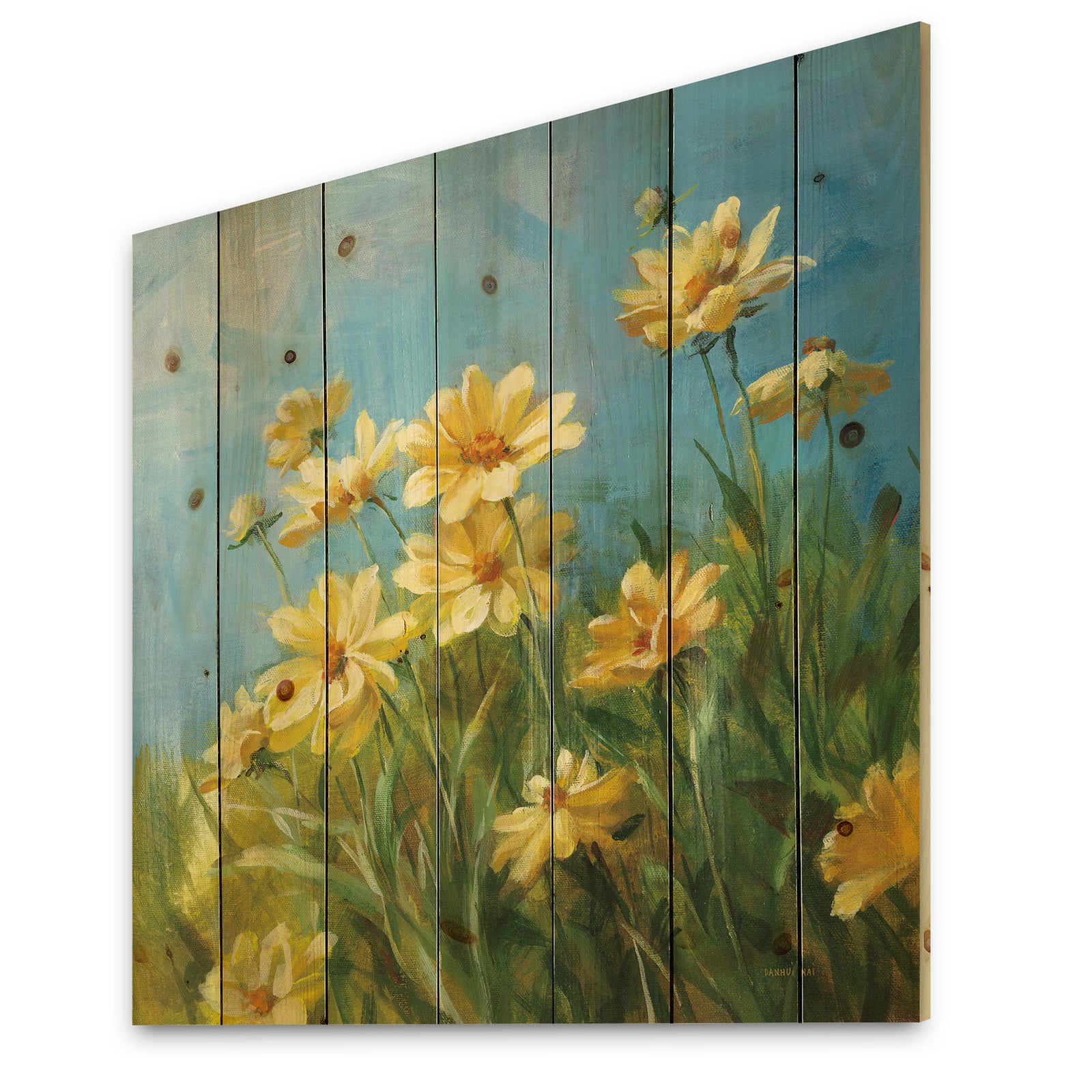 Summer Field I - Traditional Print on Natural Pine Wood