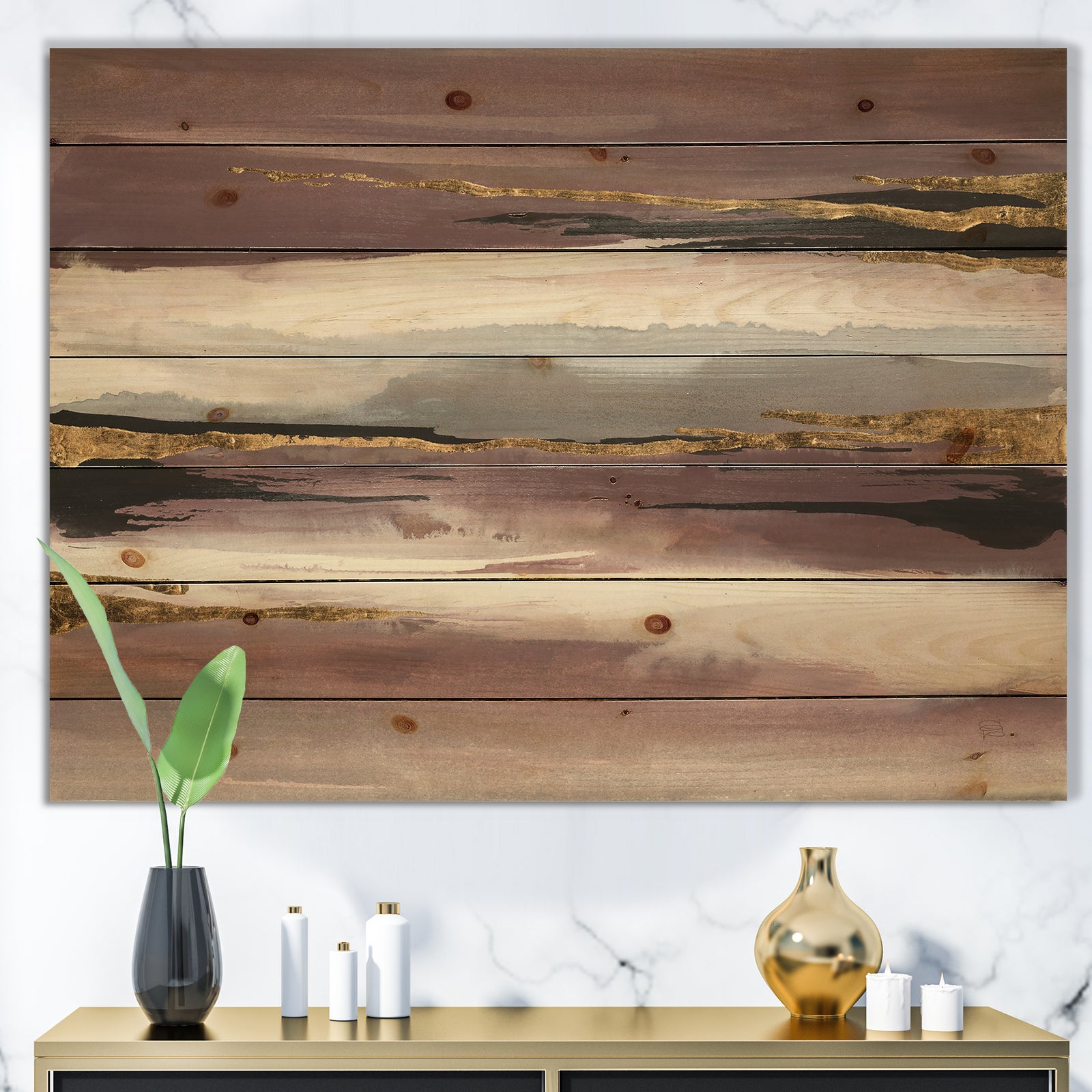 Purple Glam Storm I - Glam & Shabby Chic Print on Natural Pine Wood
