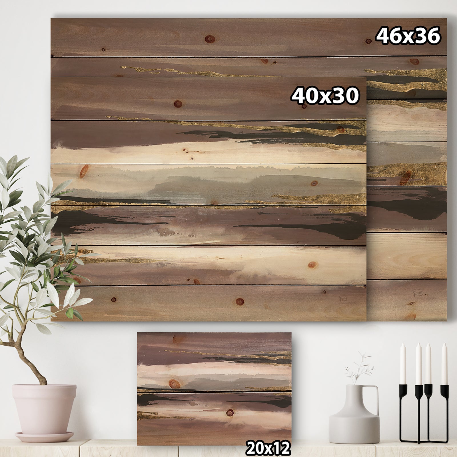 Purple Glam Storm I - Glam & Shabby Chic Print on Natural Pine Wood