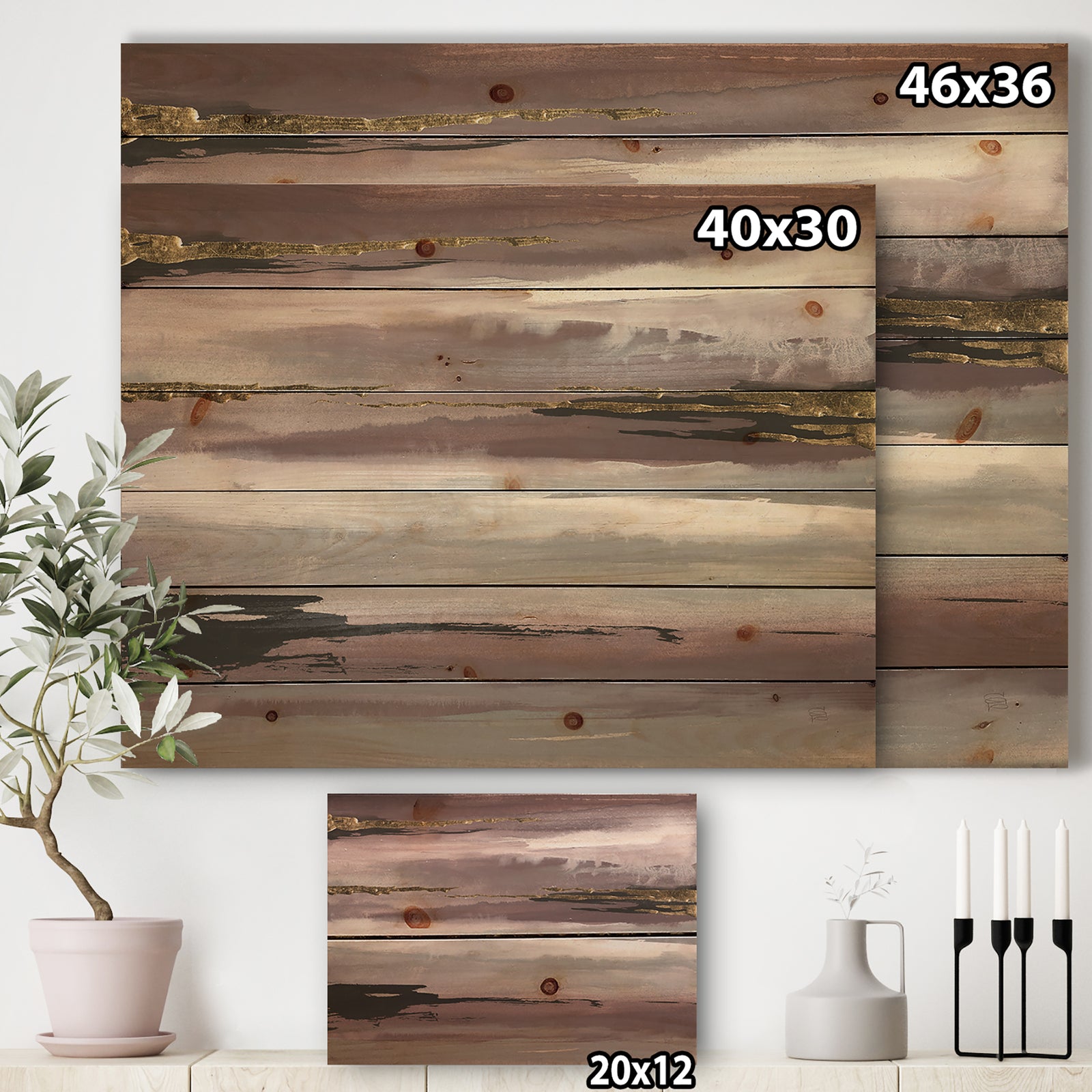 Purple Glam Storm II - Glam & Shabby Chic Print on Natural Pine Wood